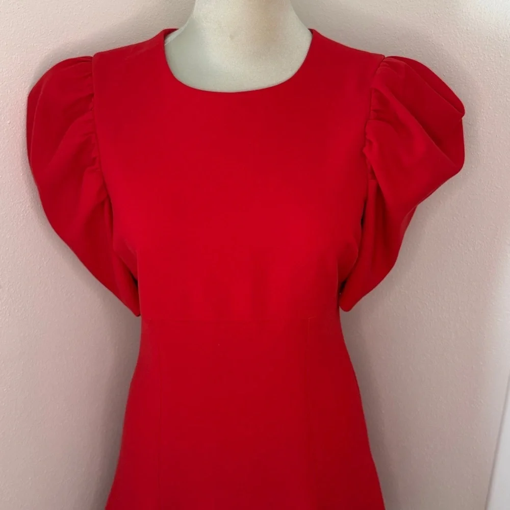 Likely poppy red mini dress flutter hem short sleeve back zip 6 Revolve